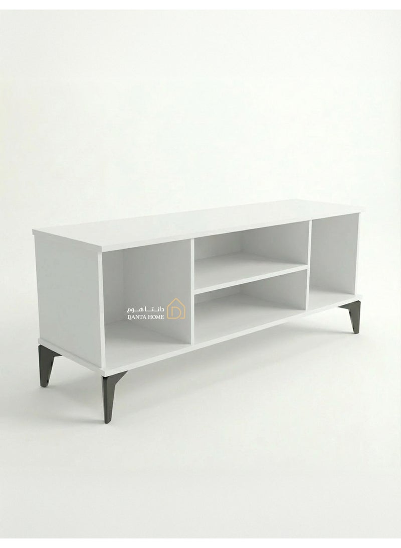 DANTA HOME Modern Wooden TV Stand (120*40*50 cm) With Open Storage Shelves And Black Metal Legs – Stylish TV Stand, Entertainment And Organization Unit For The Living Room (White) - Image 1